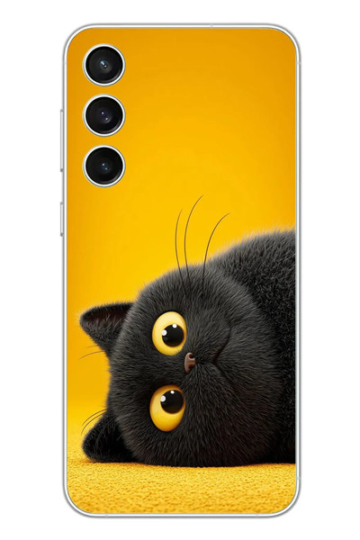 Le Balvo Samsung Galaxy S23 FE Uyumlu Yan Bakan Siyah Kedi Baskılı Silikon Kılıf