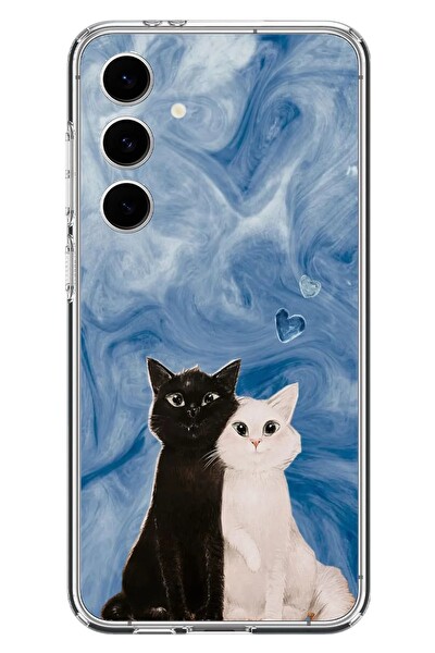 Le Balvo Samsung Galaxy S24 FE Uyumlu Siyah ve Beyaz Kedi Baskılı Silikon Kılıf