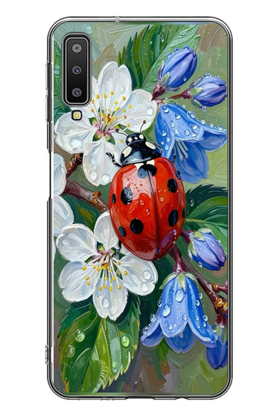 Le Balvo Samsung Galaxy A7 2018 Uyumlu Uğur Böceği Yağlı Boya Baskılı Silikon Kılıf
