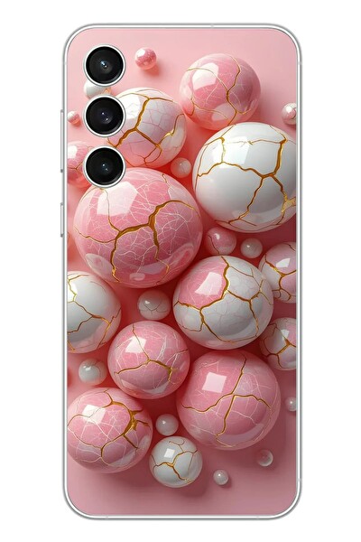 Le Balvo Samsung Galaxy S23 FE Uyumlu Pembe Beyaz Kırık Toplar Baskılı Silikon Kılıf