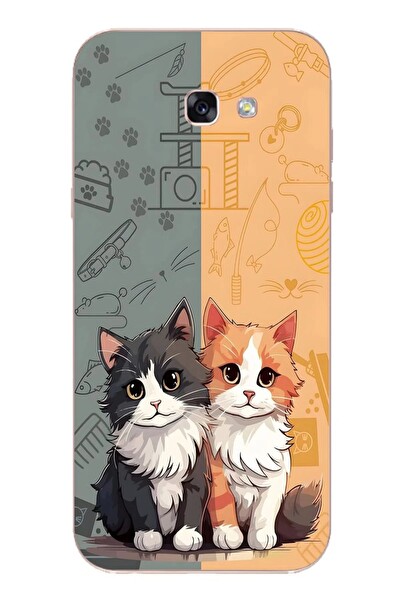 Le Balvo Samsung Galaxy A7 2017 Uyumlu Sarı ve Siyah Kedi Baskılı Silikon Kılıf