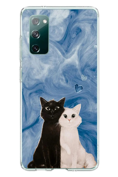 Le Balvo Samsung Galaxy S20 FE Uyumlu Siyah ve Beyaz Kedi Baskılı Silikon Kılıf