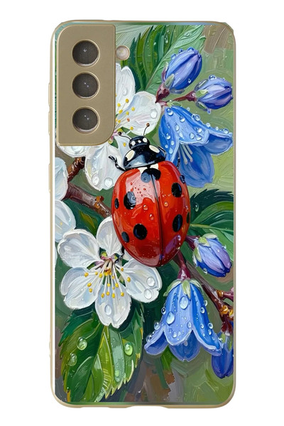 Le Balvo Samsung Galaxy S21 FE Uyumlu Uğur Böceği Yağlı Boya Baskılı Silikon Kılıf