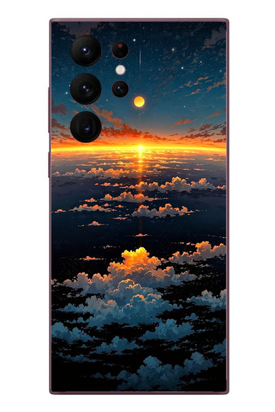Le Balvo Samsung Galaxy S22 Ultra Uyumlu Gün Batımı ve Ay Baskılı Silikon Kılıf