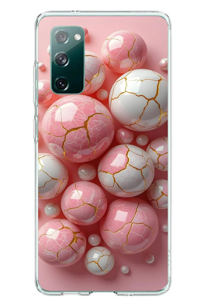 Le Balvo Samsung Galaxy S20 FE Uyumlu Pembe Beyaz Kırık Toplar Baskılı Silikon Kılıf