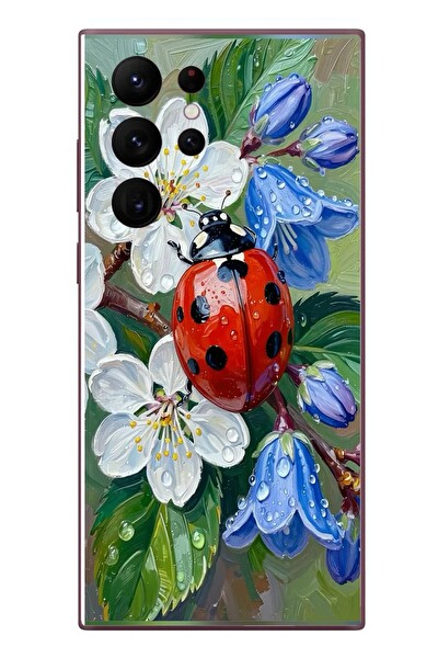 Le Balvo Samsung Galaxy S22 Ultra Uyumlu Uğur Böceği Yağlı Boya Baskılı Silikon Kılıf