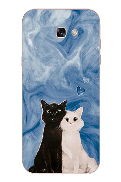 Le Balvo Samsung Galaxy A7 2017 Uyumlu Siyah ve Beyaz Kedi Baskılı Silikon Kılıf