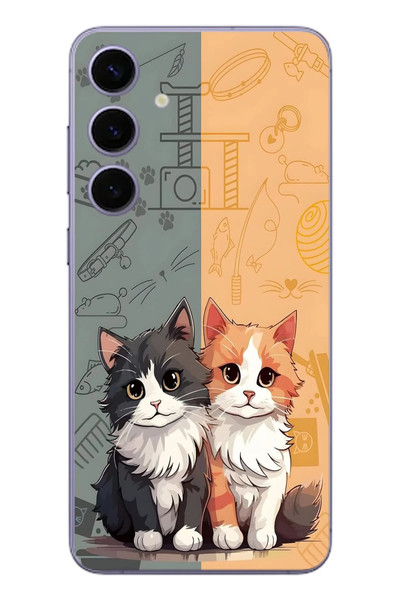 Le Balvo Samsung Galaxy S24 Plus Uyumlu Sarı ve Siyah Kedi Baskılı Silikon Kılıf