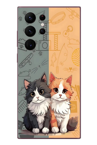 Le Balvo Samsung Galaxy S22 Ultra Uyumlu Sarı ve Siyah Kedi Baskılı Silikon Kılıf
