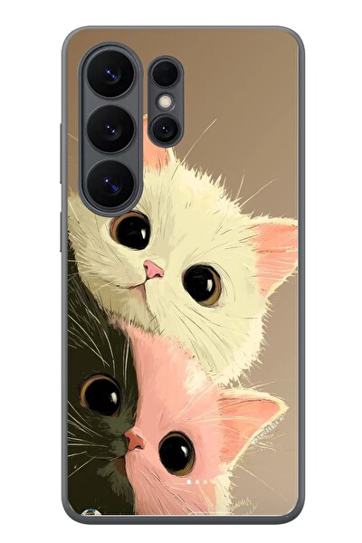 Le Balvo Samsung Galaxy S26 Ultra Uyumlu Pembe Siyah Beyaz Kedi Baskılı Silikon Kılıf