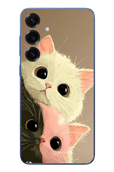 Le Balvo Samsung Galaxy S25 Plus Uyumlu Pembe Siyah Beyaz Kedi Baskılı Silikon Kılıf