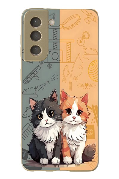Le Balvo Samsung Galaxy S21 FE Uyumlu Sarı ve Siyah Kedi Baskılı Silikon Kılıf
