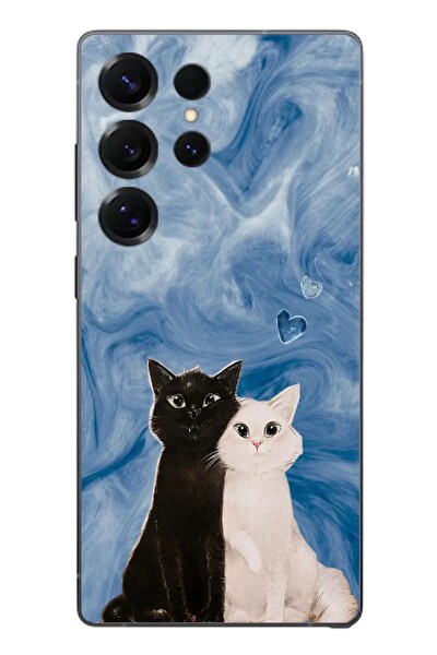 Le Balvo Samsung Galaxy S25 Ultra Uyumlu Siyah ve Beyaz Kedi Baskılı Silikon Kılıf