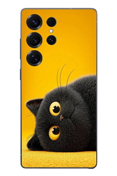 Le Balvo Samsung Galaxy S25 Ultra Uyumlu Yan Bakan Siyah Kedi Baskılı Silikon Kılıf