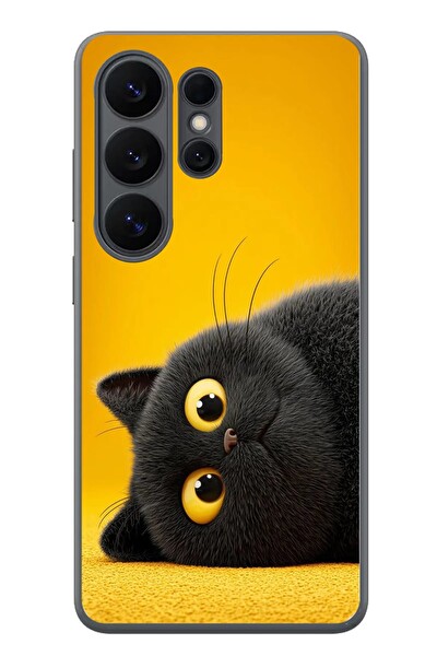 Le Balvo Samsung Galaxy S26 Ultra Uyumlu Yan Bakan Siyah Kedi Baskılı Silikon Kılıf