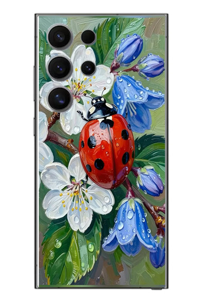 Le Balvo Samsung Galaxy S24 Ultra Uyumlu Uğur Böceği Yağlı Boya Baskılı Silikon Kılıf