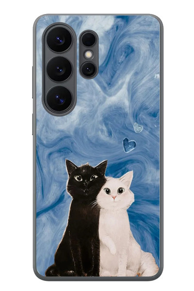 Le Balvo Samsung Galaxy S26 Ultra Uyumlu Siyah ve Beyaz Kedi Baskılı Silikon Kılıf