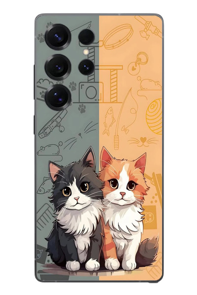 Le Balvo Samsung Galaxy S25 Ultra Uyumlu Sarı ve Siyah Kedi Baskılı Silikon Kılıf