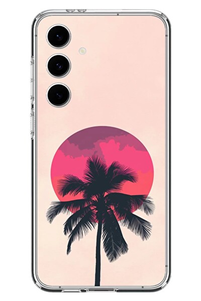 Le Balvo Samsung Galaxy S24 FE Uyumlu Palmiye Kırmızı Ay Baskılı Silikon Kılıf