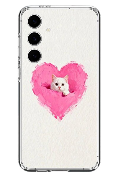 Le Balvo Samsung Galaxy S24 FE Uyumlu Pembe Kalpli Kedi Baskılı Silikon Kılıf