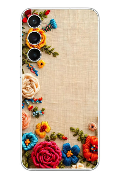 Le Balvo Samsung Galaxy S23 FE Uyumlu İşlemeli İğne Oyası Baskılı Silikon Kılıf