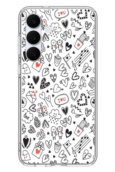 Le Balvo Samsung Galaxy S25 FE Uyumlu Retro Kalp Karışık Baskılı Silikon Kılıf