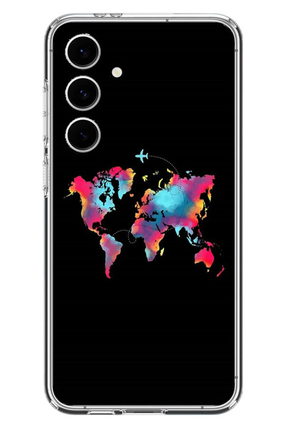 Le Balvo Samsung Galaxy S24 FE Uyumlu Dünya Renkli Haritası Baskılı Silikon Kılıf