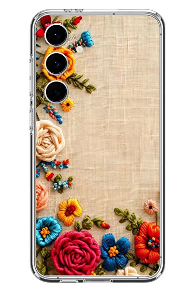 Le Balvo Samsung Galaxy S24 FE Uyumlu İşlemeli İğne Oyası Baskılı Silikon Kılıf
