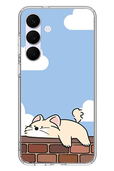 Le Balvo Samsung Galaxy S25 FE Uyumlu Duvar Üstünde Kedi Baskılı Silikon Kılıf