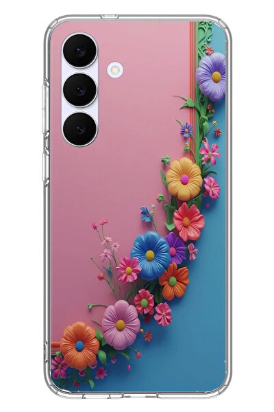 Le Balvo Samsung Galaxy S25 FE Uyumlu Pembe Mavi Sarmaşık Baskılı Silikon Kılıf