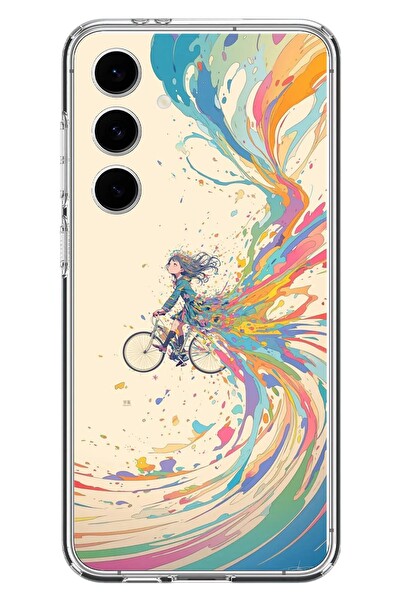 Le Balvo Samsung Galaxy S24 FE Uyumlu Rengarenk Bisikletli Kız Baskılı Silikon Kılıf