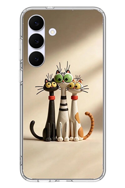 Le Balvo Samsung Galaxy S25 FE Uyumlu Neşeli Kedi Ailesi Baskılı Silikon Kılıf