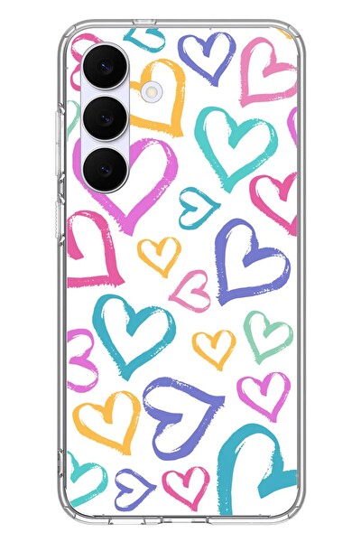 Le Balvo Samsung Galaxy S25 FE Uyumlu Modern Çizgi Kalpler Baskılı Silikon Kılıf