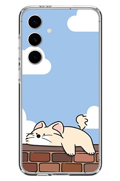 Le Balvo Samsung Galaxy S24 FE Uyumlu Duvar Üstünde Kedi Baskılı Silikon Kılıf