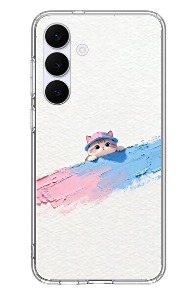 Le Balvo Samsung Galaxy S25 FE Uyumlu Pembe Mavi Kedi Baskılı Silikon Kılıf