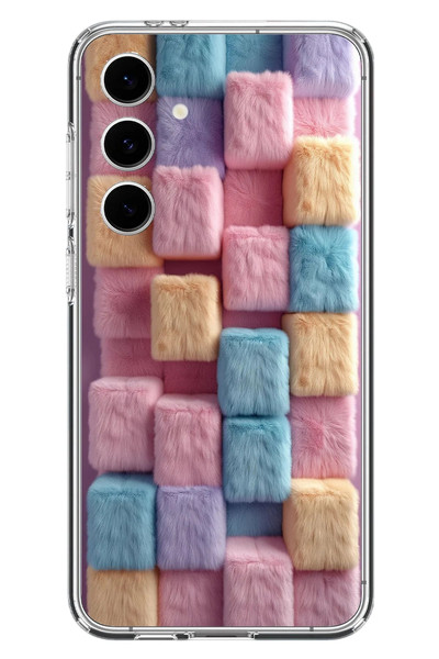 Le Balvo Samsung Galaxy S24 FE Uyumlu Pembe Tüylü Kareler Baskılı Silikon Kılıf
