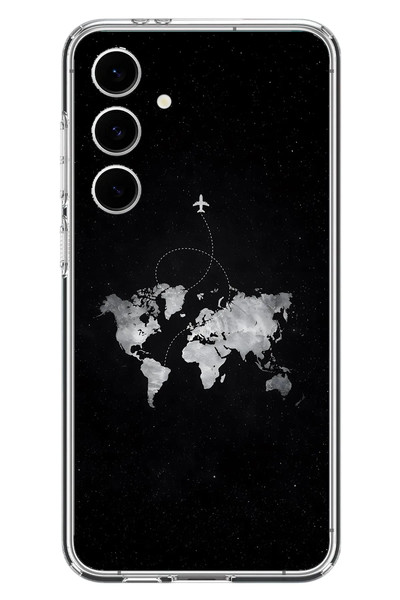 Le Balvo Samsung Galaxy S24 FE Uyumlu Dünya Haritası Uçuş Baskılı Silikon Kılıf