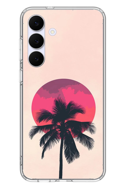 Le Balvo Samsung Galaxy S25 FE Uyumlu Palmiye Kırmızı Ay Baskılı Silikon Kılıf