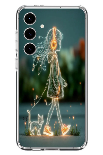 Le Balvo Samsung Galaxy S24 FE Uyumlu Kedili Neon Kız Baskılı Silikon Kılıf