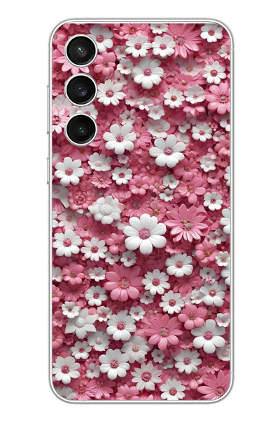 Le Balvo Samsung Galaxy S23 FE Uyumlu Beyaz Pembe Papatyalar Baskılı Silikon Kılıf