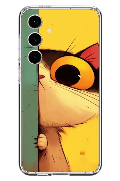 Le Balvo Samsung Galaxy S24 FE Uyumlu Tek Gözlü Kedi Baskılı Silikon Kılıf