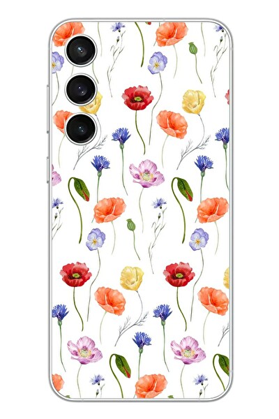 Le Balvo Samsung Galaxy S23 FE Uyumlu Sade Tek Çiçekler Baskılı Silikon Kılıf