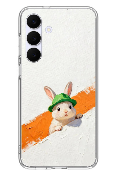 Le Balvo Samsung Galaxy S25 FE Uyumlu Yeşil Şapkalı Tavşan Baskılı Silikon Kılıf