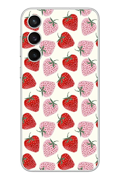 Le Balvo Samsung Galaxy S23 FE Uyumlu Kırmızı Pembe Çilekler Baskılı Silikon Kılıf