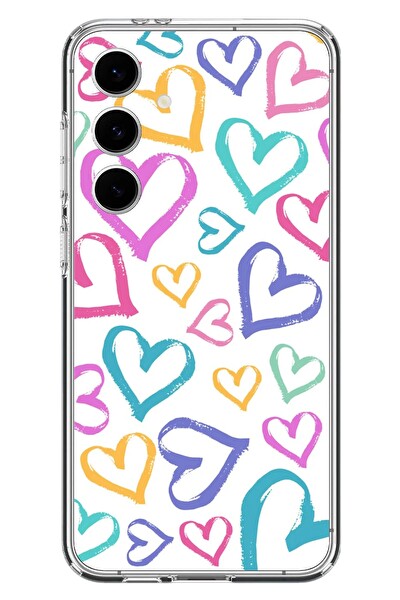 Le Balvo Samsung Galaxy S24 FE Uyumlu Modern Çizgi Kalpler Baskılı Silikon Kılıf