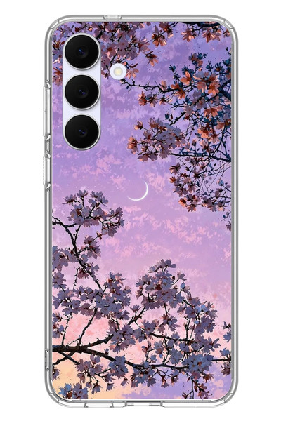 Le Balvo Samsung Galaxy S25 FE Uyumlu Mor Gökyüzülü Ağaç Baskılı Silikon Kılıf