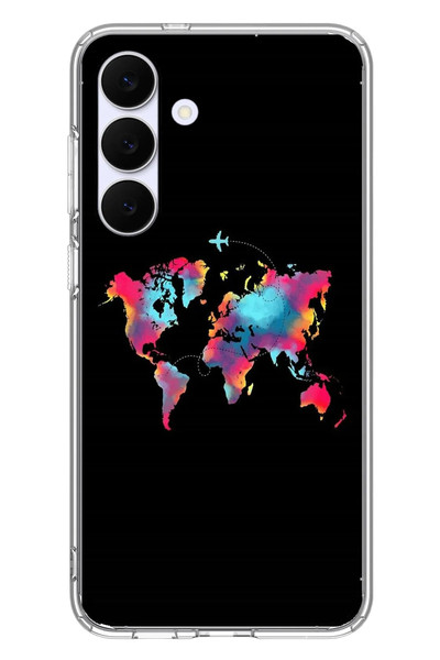 Le Balvo Samsung Galaxy S25 FE Uyumlu Dünya Renkli Haritası Baskılı Silikon Kılıf