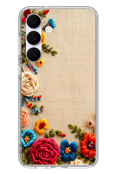 Le Balvo Samsung Galaxy S25 FE Uyumlu İşlemeli İğne Oyası Baskılı Silikon Kılıf