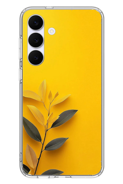 Le Balvo Samsung Galaxy S25 FE Uyumlu Sarı Siyah Çiçekler Baskılı Silikon Kılıf