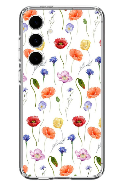 Le Balvo Samsung Galaxy S24 FE Uyumlu Sade Tek Çiçekler Baskılı Silikon Kılıf